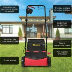 COSTWAY Scarificateur Electrique 1400W Débroussailleuse Electrique 32CM Avec Sac De Ramassage De 30L, 4 Hauteurs De Coupe Rouge -Scarificateur Soldes Boutique 17764207 3