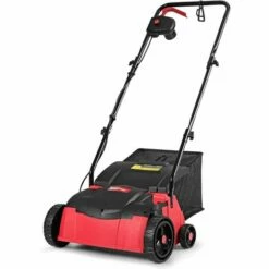 GOPLUS Scarificateur Electrique 1400W, Largeur De Travail 32 CM, Profondeur De Travail à 4 Niveaux Avec Guidon Ergonomique Pliable, Bac De Ramassage 30L, 2 En 1 Aérateur Et Démousseur Pelouse (Rouge)