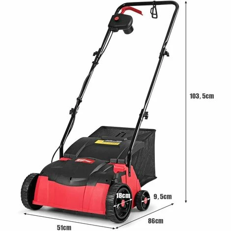 GOPLUS Scarificateur Electrique 1400W, Largeur De Travail 32 CM, Profondeur De Travail à 4 Niveaux Avec Guidon Ergonomique Pliable, Bac De Ramassage 30L, 2 En 1 Aérateur Et Démousseur Pelouse (Rouge) 5 GOPLUS Scarificateur Electrique 1400W, Largeur De Travail 32 CM, Profondeur De Travail à 4 Niveaux Avec Guidon Ergonomique Pliable, Bac De Ramassage 30L, 2 En 1 Aérateur Et Démousseur Pelouse (Rouge) – Image 5