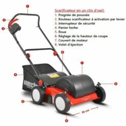 Hecht 1739 Scarificateur Aérateur électrique 1700W Bac 50L 26 Couteaux Jusqu’à 6 Niveaux Profondeur Réglable -Scarificateur Soldes Boutique 51217696 2